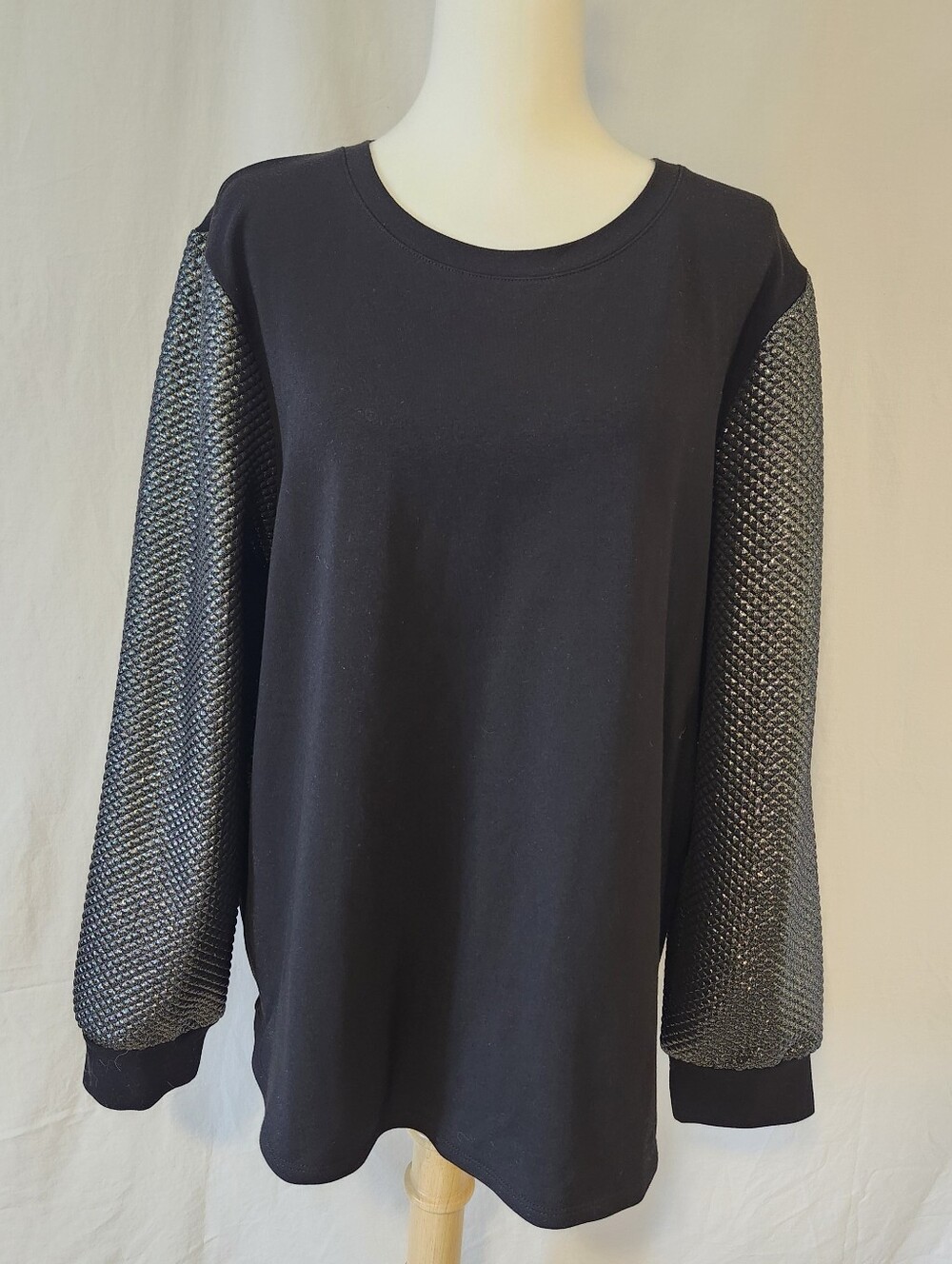 Women’s Black Sweatshirt with Textured Metallic Sleeves - Picture 8 of 9